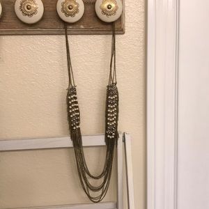 Gold long Layered Fringe Necklace